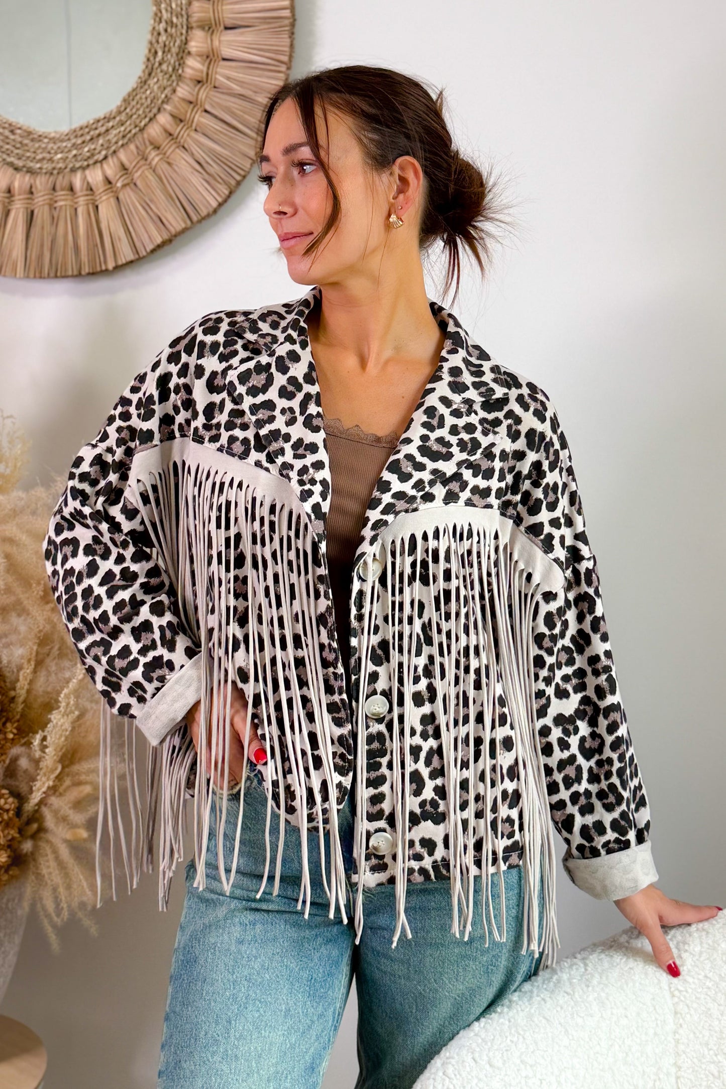 Veste A Franges Andra Léo Beige