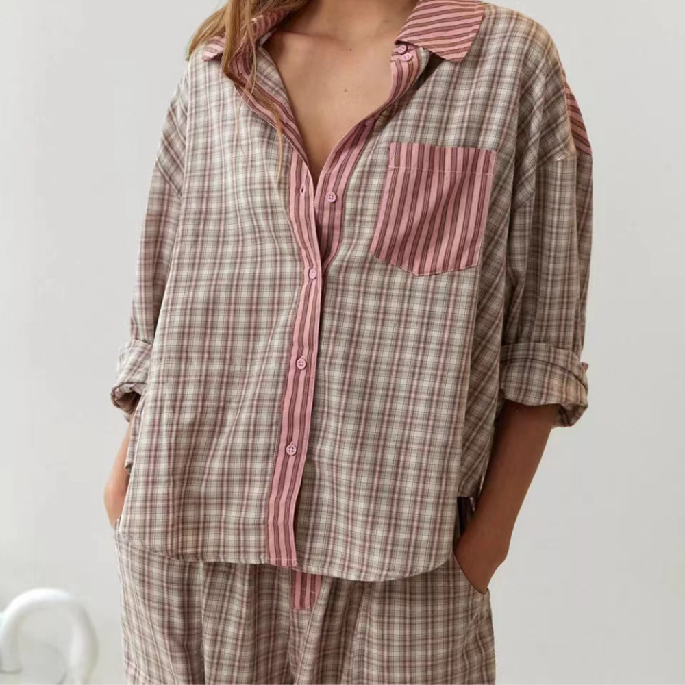 Pyjama Décontracté À Imprimé Carreaux Et Pantalon Aladdin Pour Femme