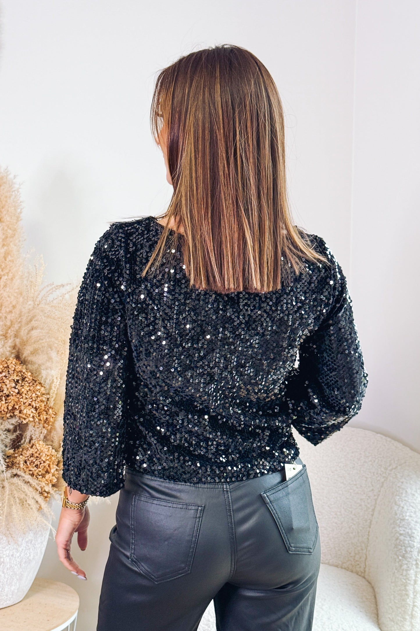 Top Manches Longues Merlina Noir à Sequins