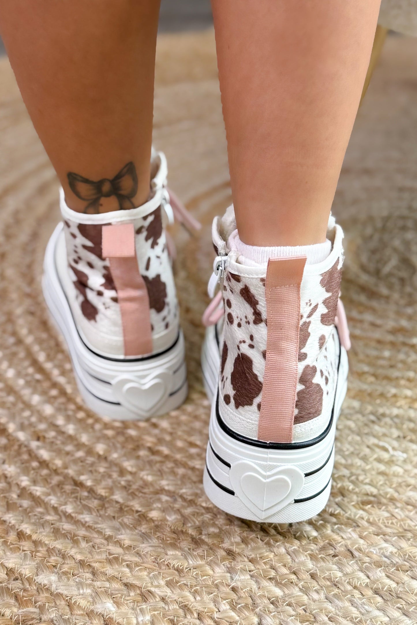 Style Converse Compensée Vache Poil Blanc