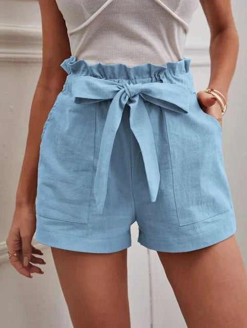 Short taille haute avec ceinture à nouer pour femmes