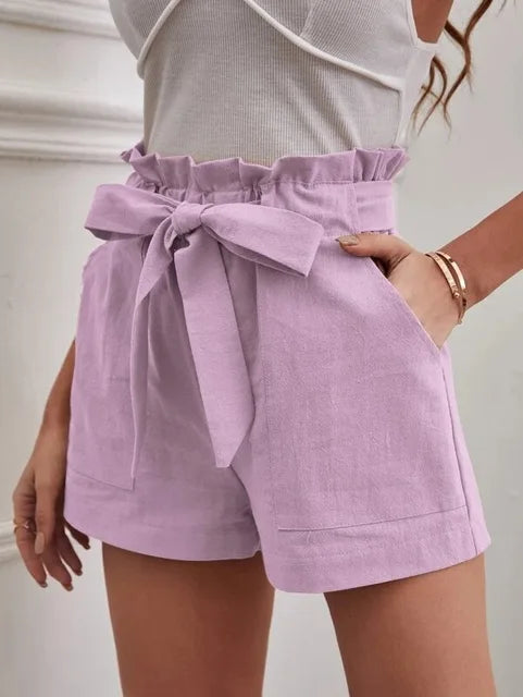 Short taille haute avec ceinture à nouer pour femmes