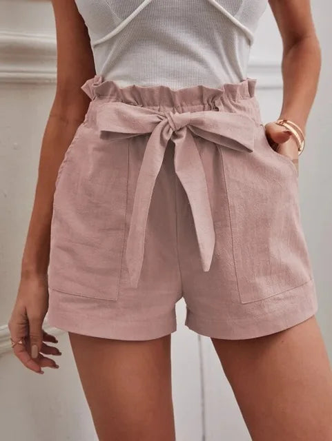 Short taille haute avec ceinture à nouer pour femmes