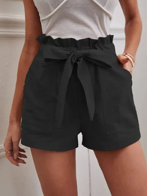 Short taille haute avec ceinture à nouer pour femmes