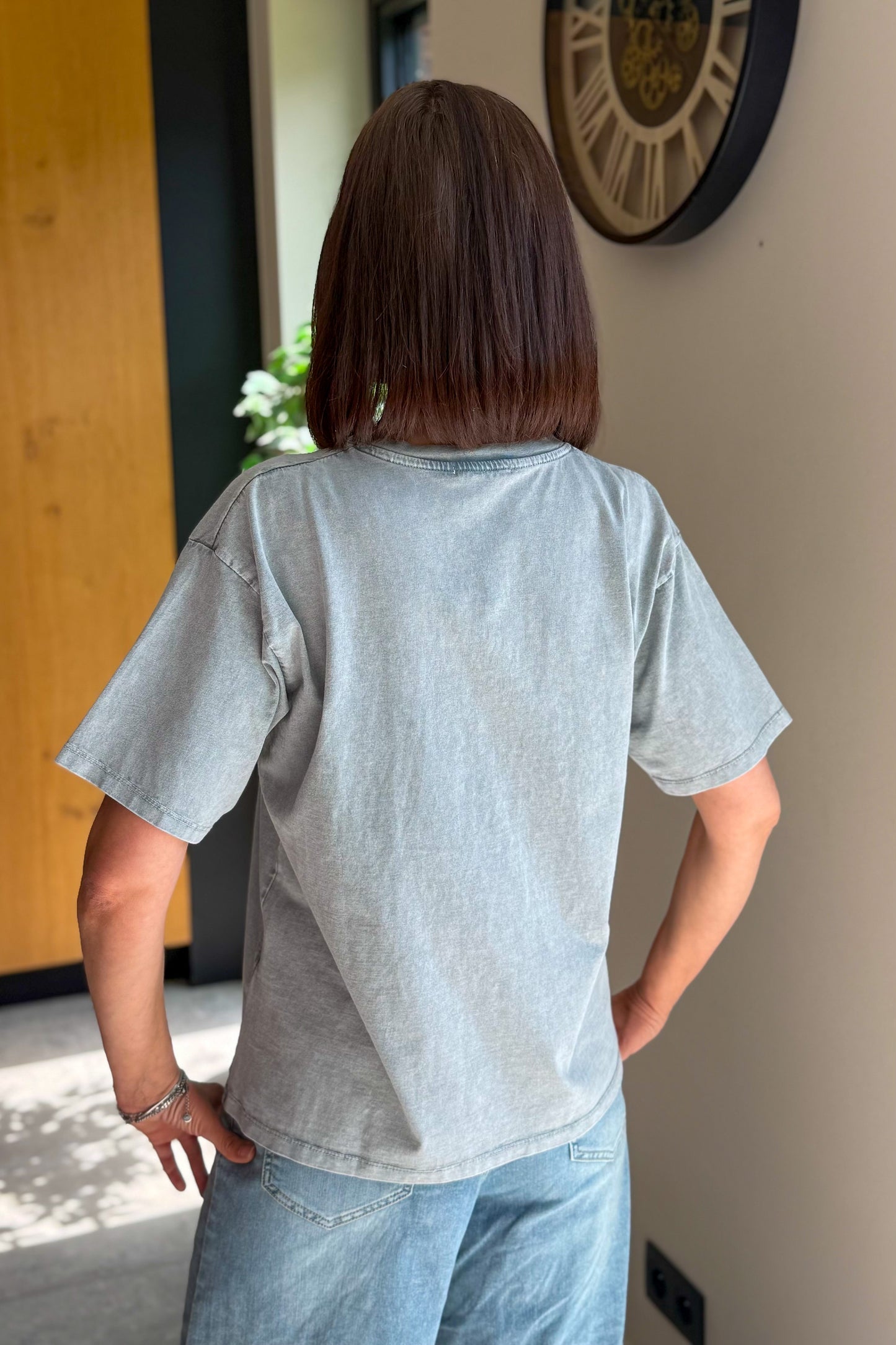 T-Shirt Smiley Gris Délavé