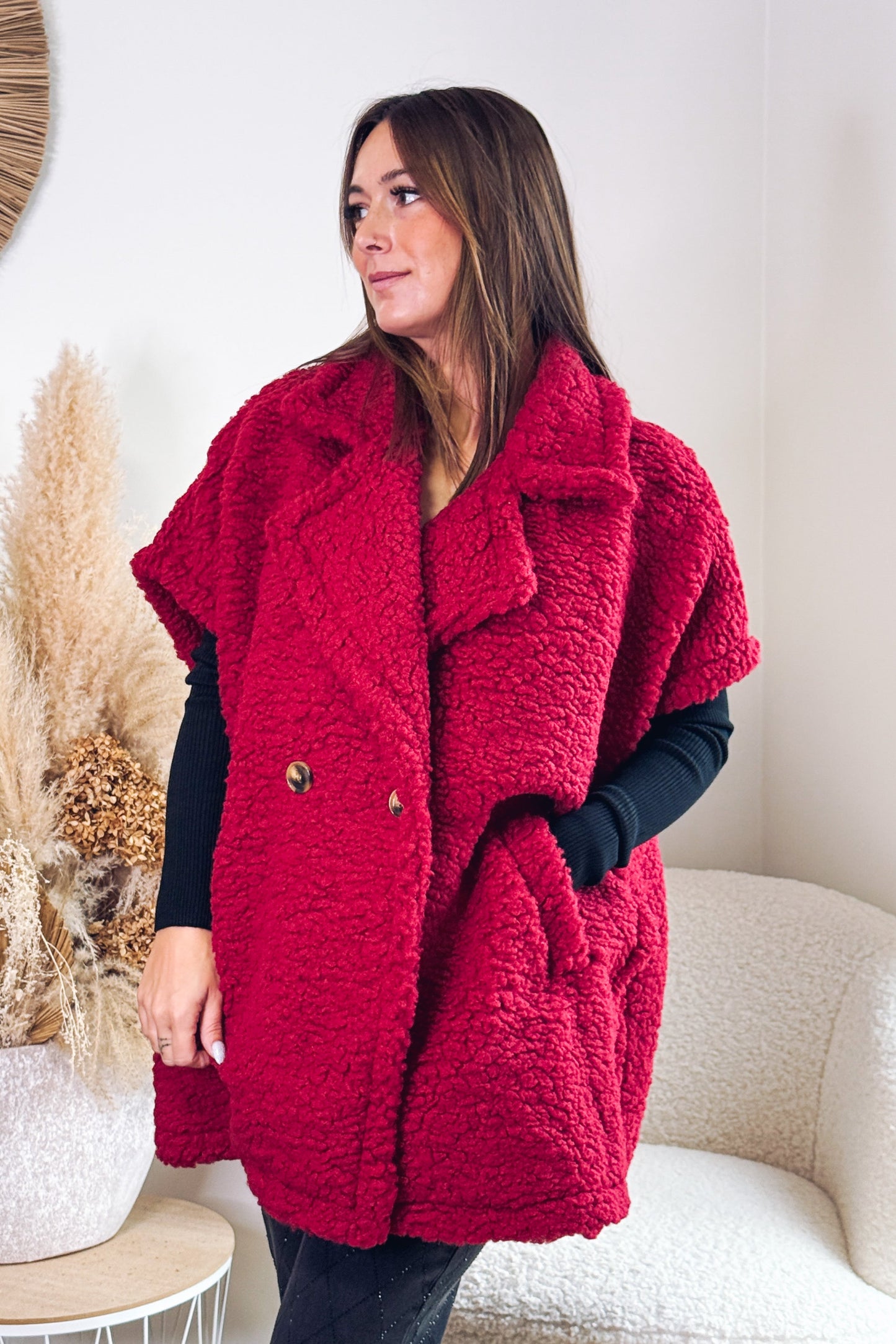 Veste Sans Manches Nettie Teddy Bordeaux