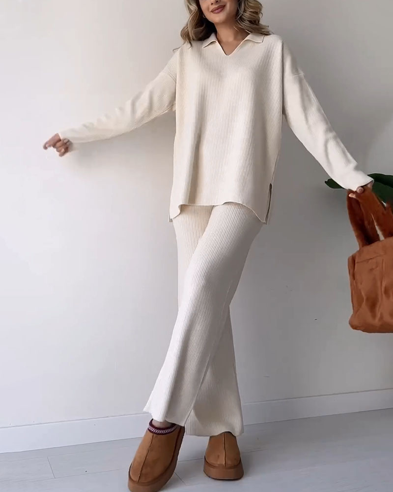 Ensemble Deux Pièces Chic Confortable en Tissu Tricoté au Design Polyvalent et Stylé