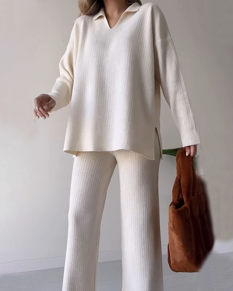 Ensemble Deux Pièces Chic Confortable en Tissu Tricoté au Design Polyvalent et Stylé
