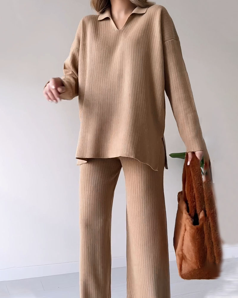 Ensemble Deux Pièces Chic Confortable en Tissu Tricoté au Design Polyvalent et Stylé