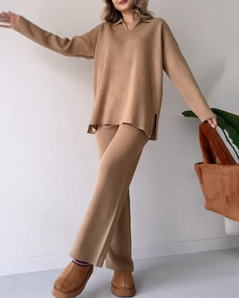 Ensemble Deux Pièces Chic Confortable en Tissu Tricoté au Design Polyvalent et Stylé