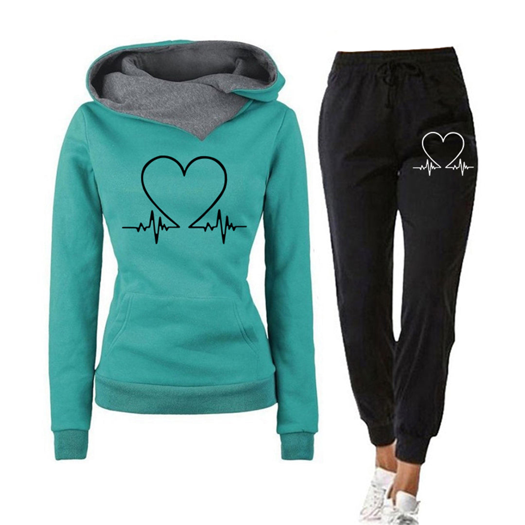 Ensemble Sweat à Capuche et Jogging à Motif Cœur pour Femmes