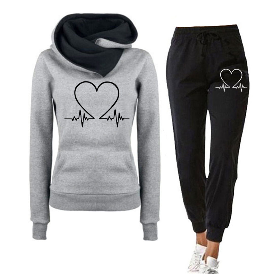 Ensemble Sweat à Capuche et Jogging à Motif Cœur pour Femmes