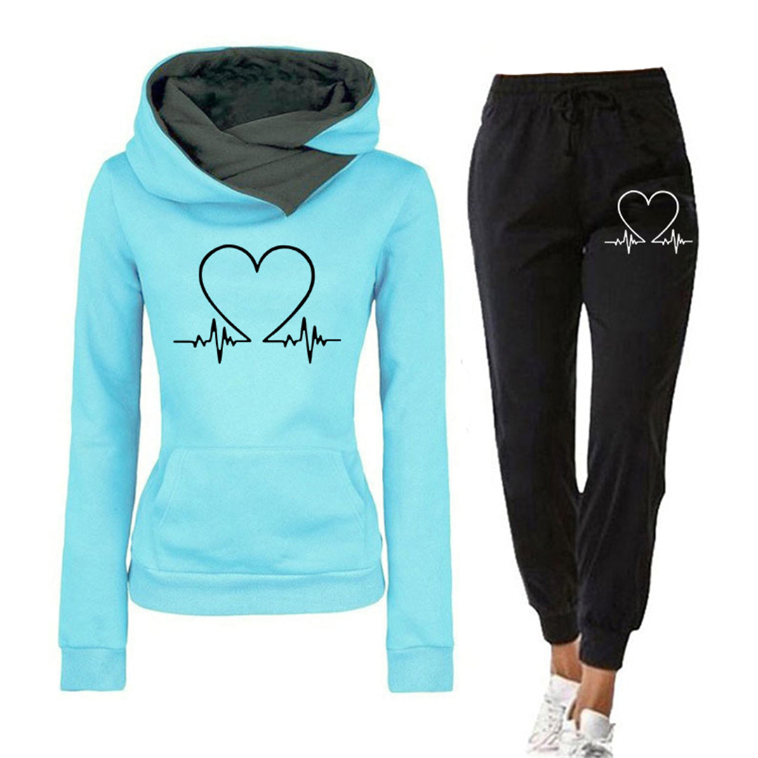 Ensemble Sweat à Capuche et Jogging à Motif Cœur pour Femmes