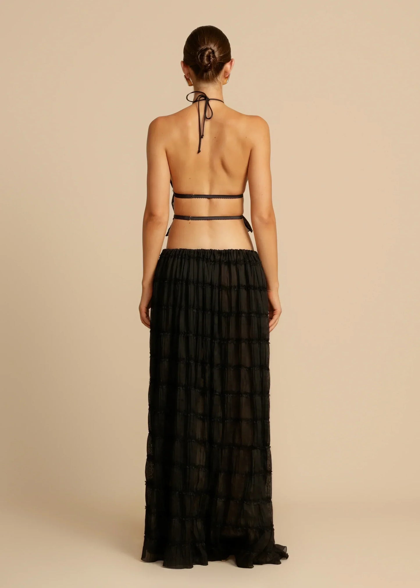 Ensemble de 2 pièces d'été pour femme, haut court sans dos et jupe longue en tulle à volants