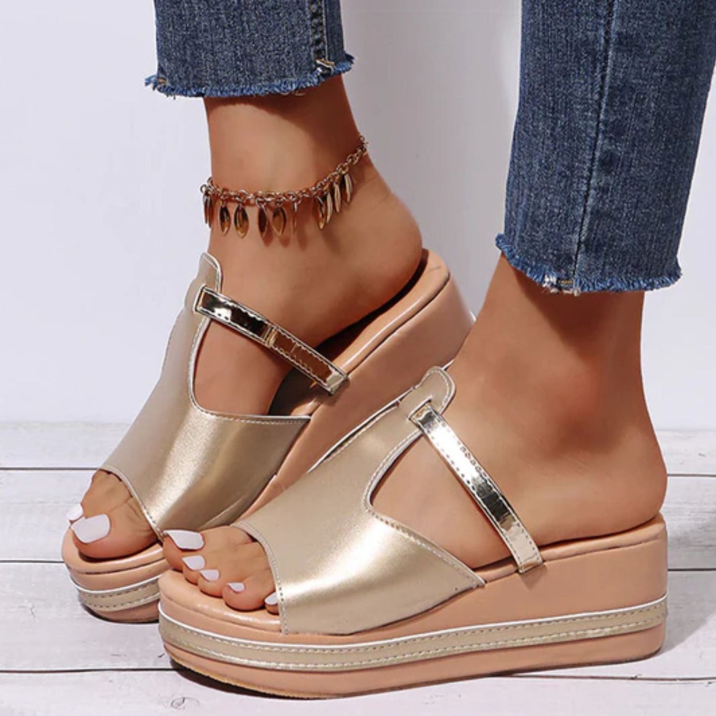 Chaussons En Cuir À Talon Compensé Unique Chic Pour Femme