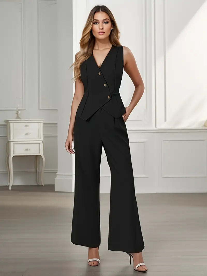 Ensemble Iconique Gilet et Pantalon Évasé pour Femme