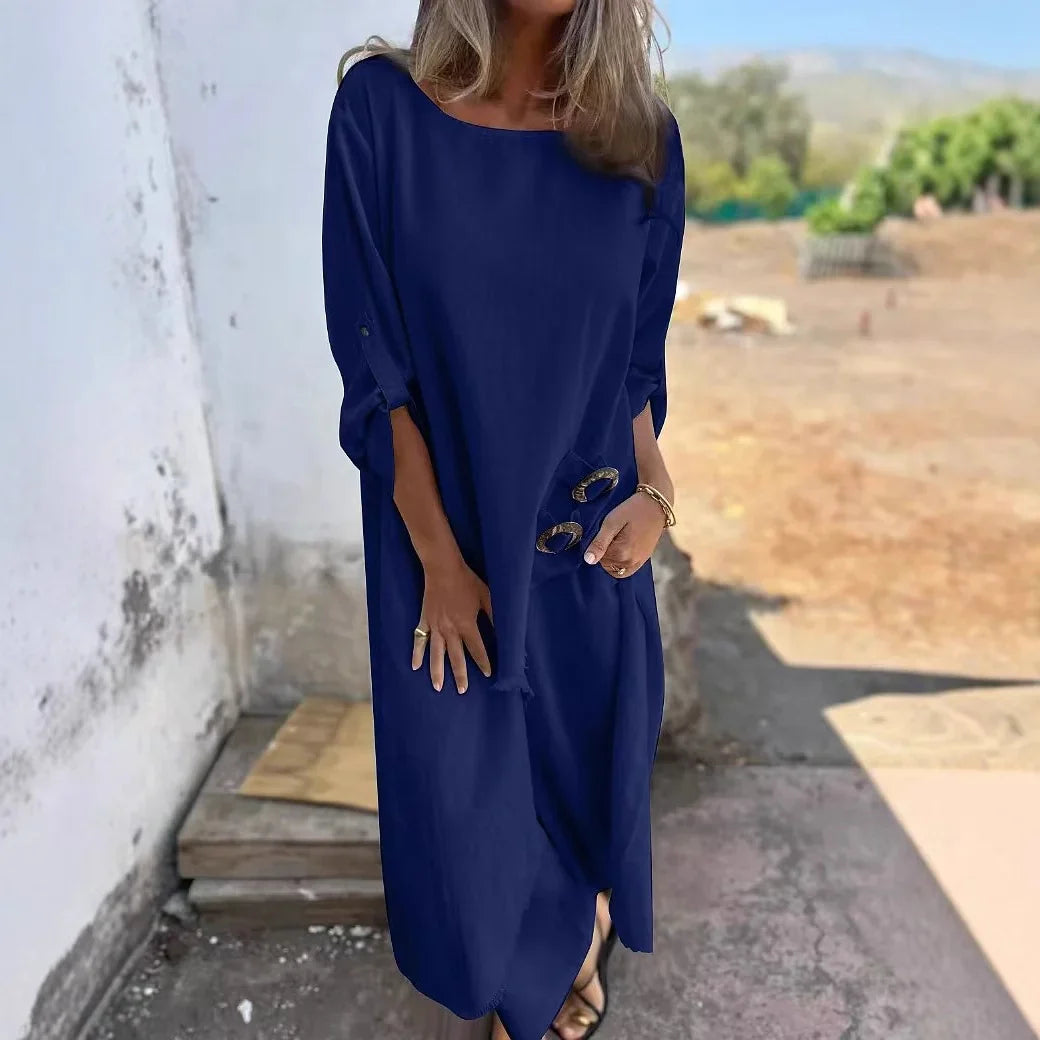 Ensemble Deux Pièces Pantalon à Manches Longues avec Boutons et Pampilles Chic