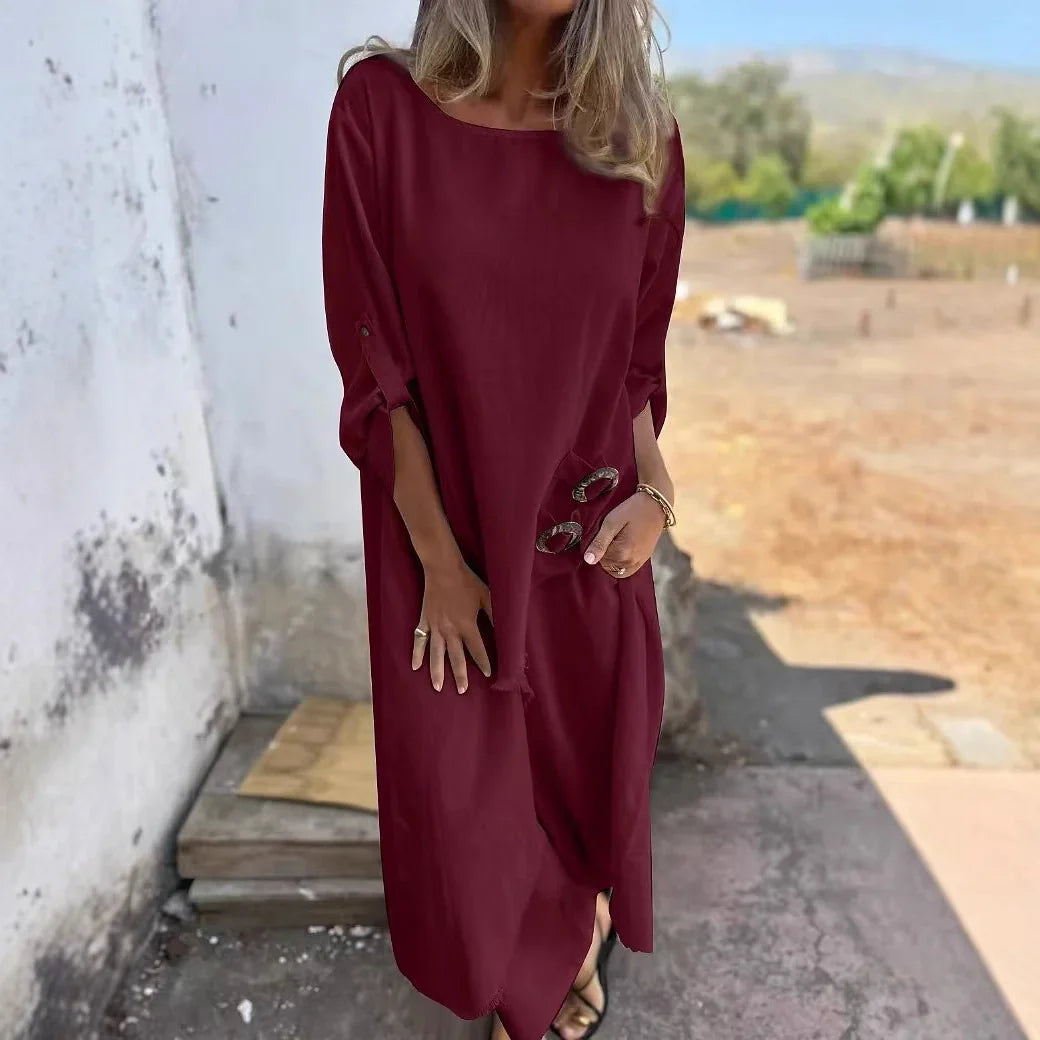 Ensemble Deux Pièces Pantalon à Manches Longues avec Boutons et Pampilles Chic