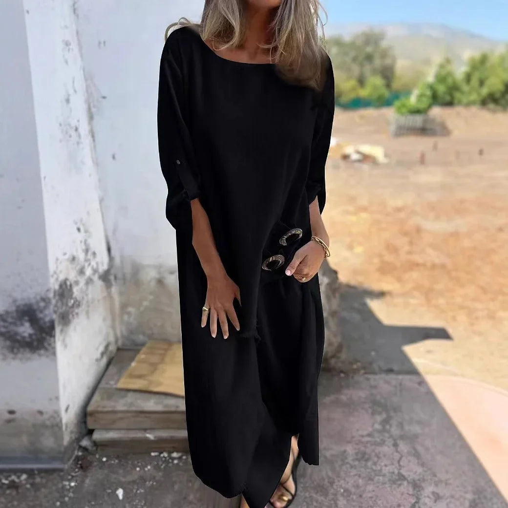 Ensemble Deux Pièces Pantalon à Manches Longues avec Boutons et Pampilles Chic