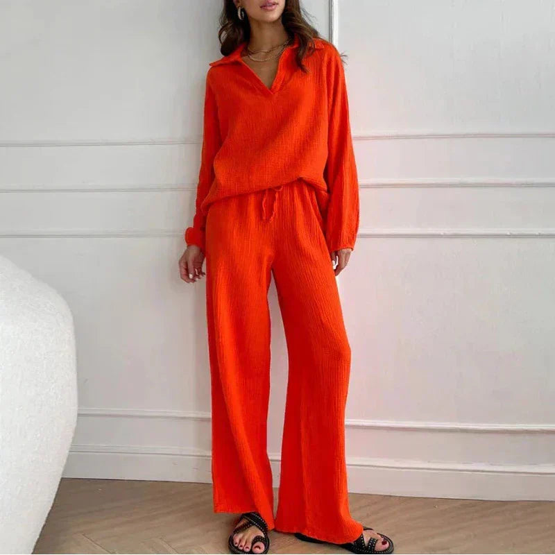 Ensemble deux pièces comprenant un haut et un pantalon, coupe décontractée et large