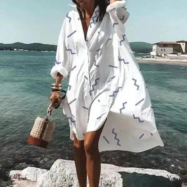 Robe Chemise Ample Boutonnée à Manches Longues Femme