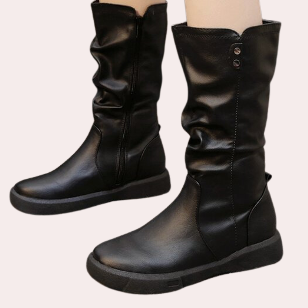 Bottes Hautes En Cuir Avec Fermeture Éclair Pour Femmes