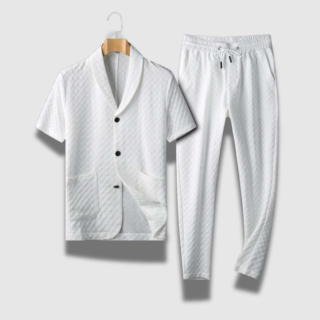 Ensemble Chemise à Manches Courtes et Jogging Raffiné Homme