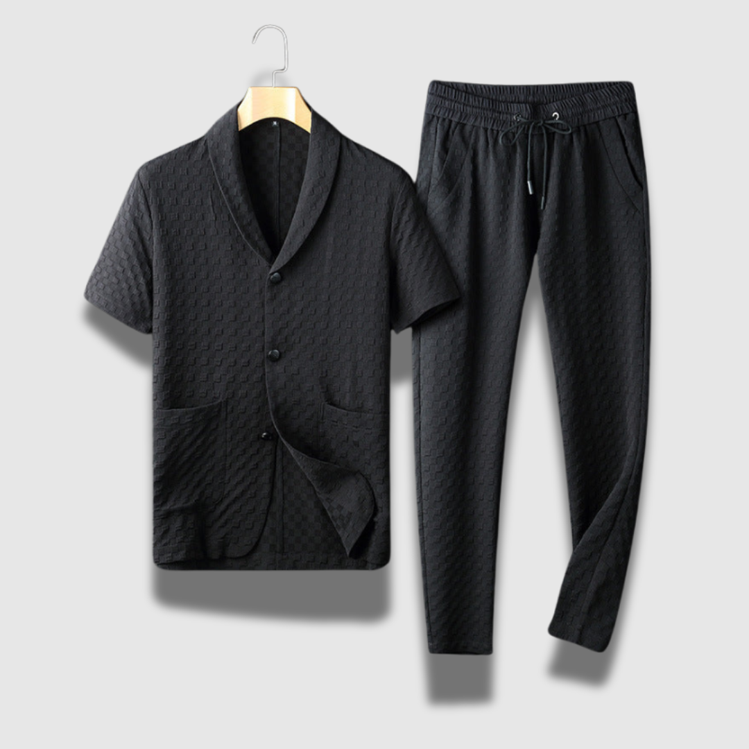 Ensemble Chemise à Manches Courtes et Jogging Raffiné Homme