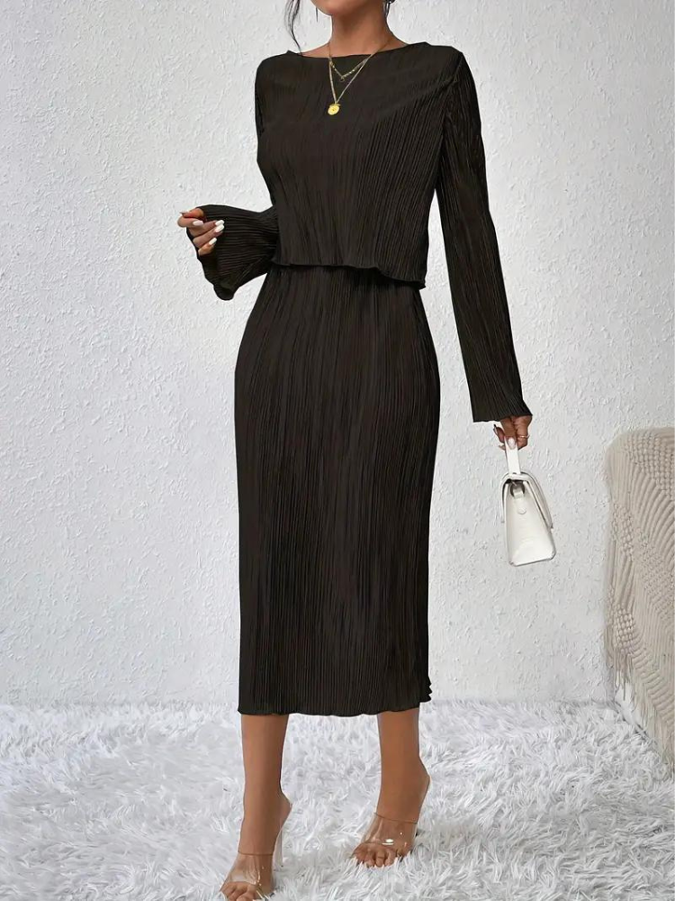 Ensemble Haut Court À Manches Longues Jupe Midi pour Femme