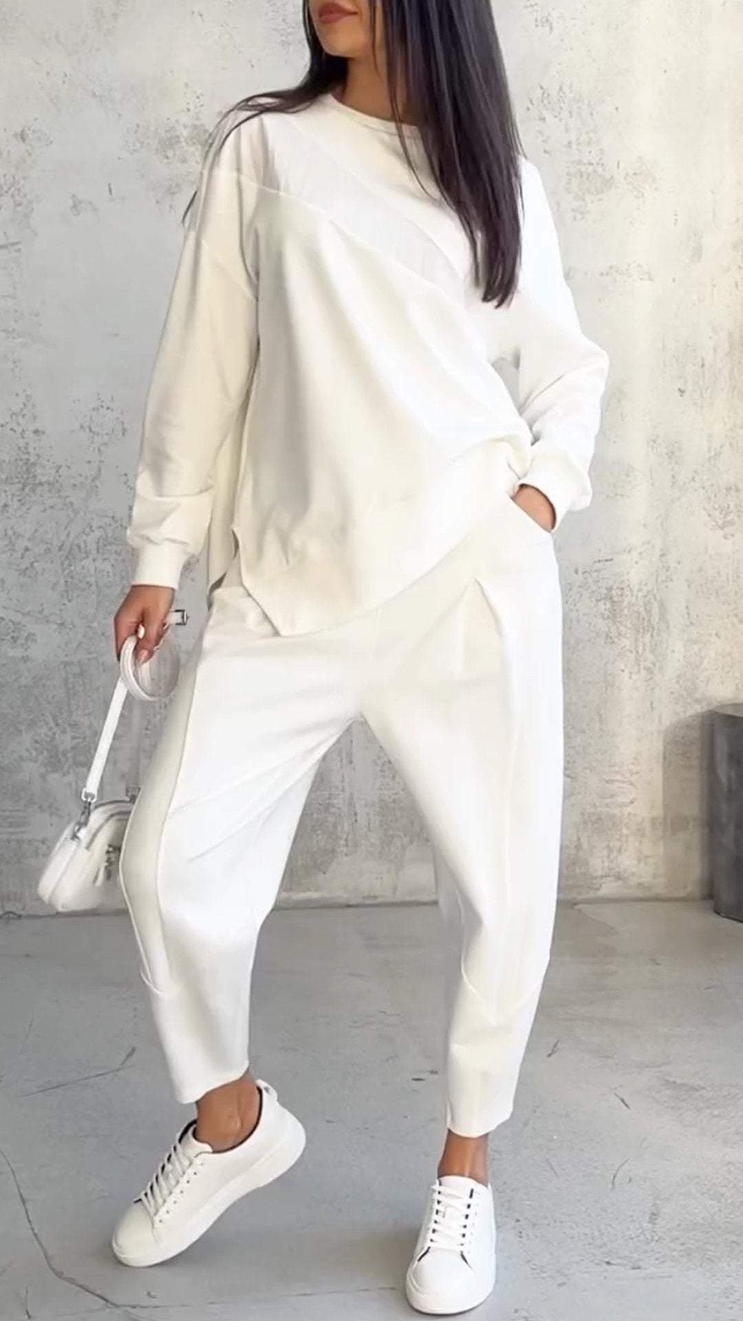 Ensemble Femme Élégant Pull Asymétrique et Pantalon