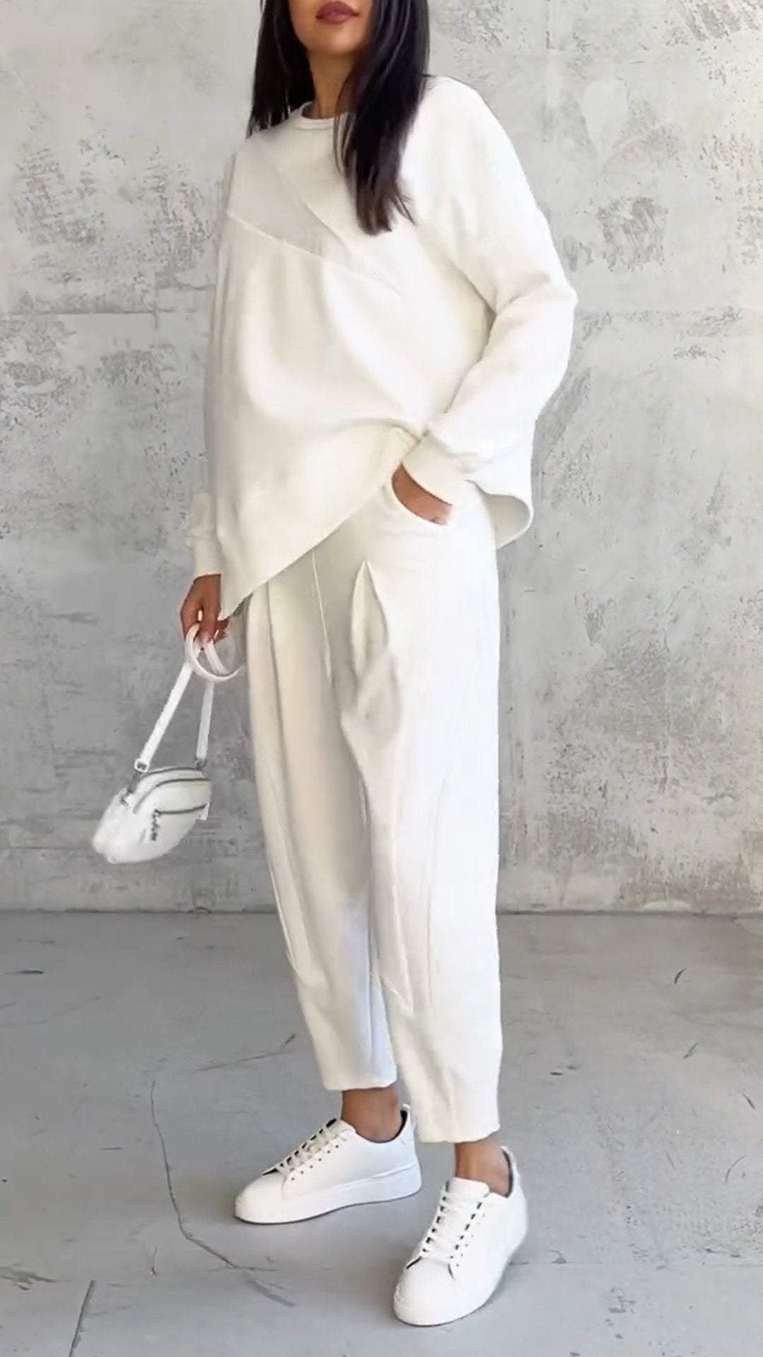 Ensemble Femme Élégant Pull Asymétrique et Pantalon