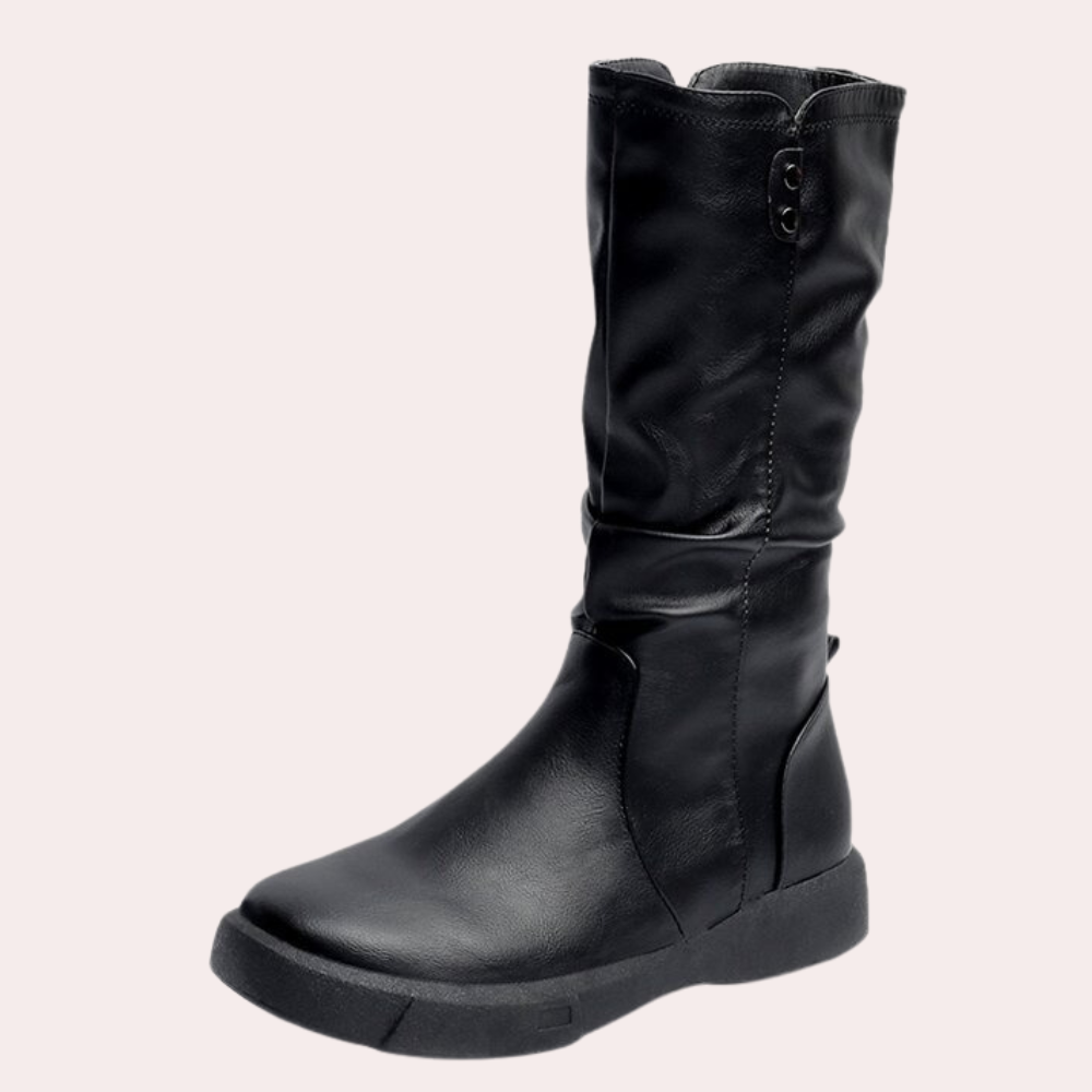 Bottes Hautes En Cuir Avec Fermeture Éclair Pour Femmes