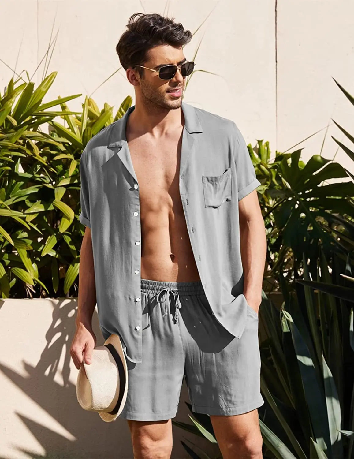 Ensemble Tendance Chemise Boutonnée Manches Courtes Et Short Homme