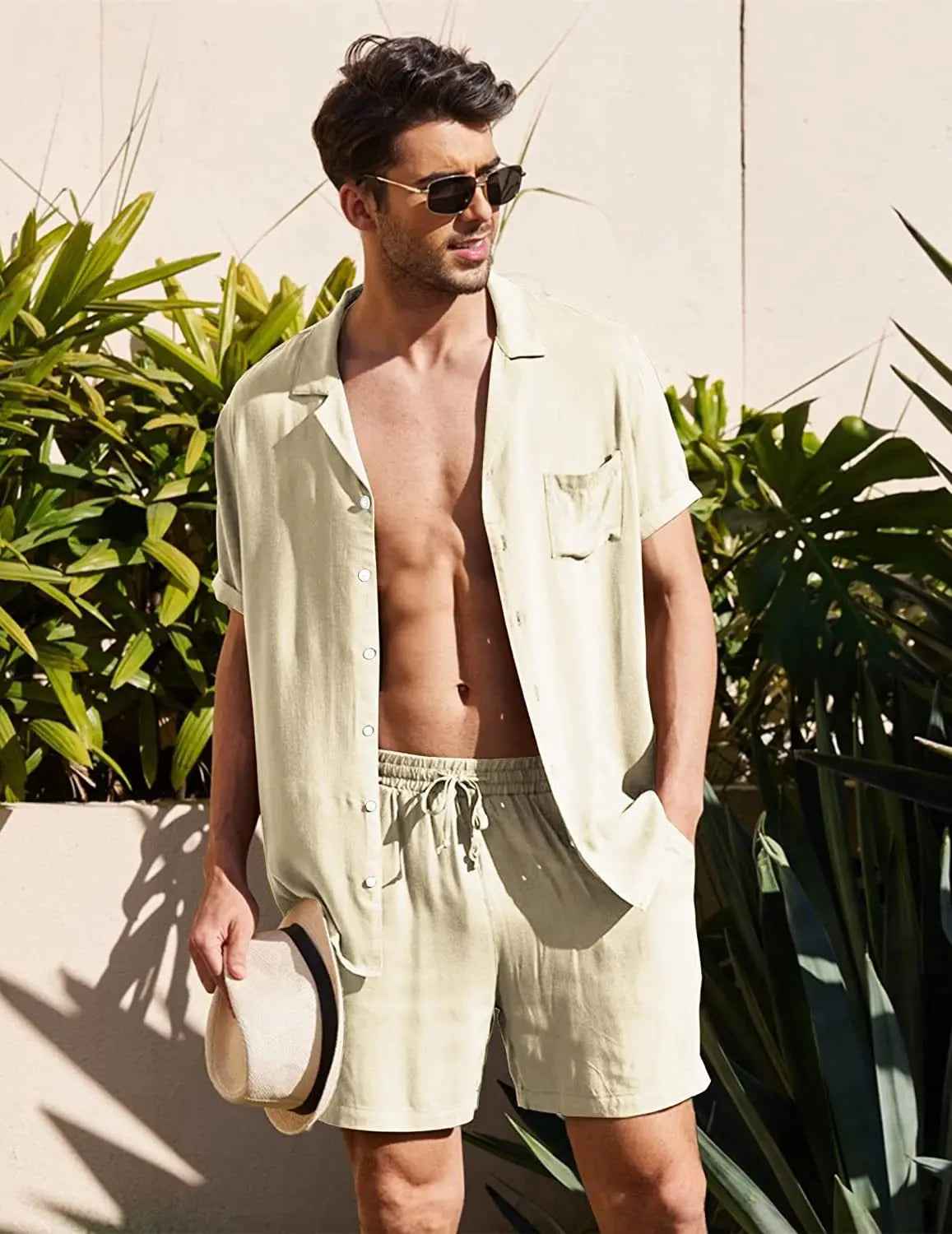 Ensemble Tendance Chemise Boutonnée Manches Courtes Et Short Homme