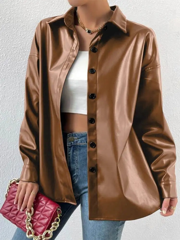 Veste aviateur en cuir vintage avec revers et fermeture à boutons