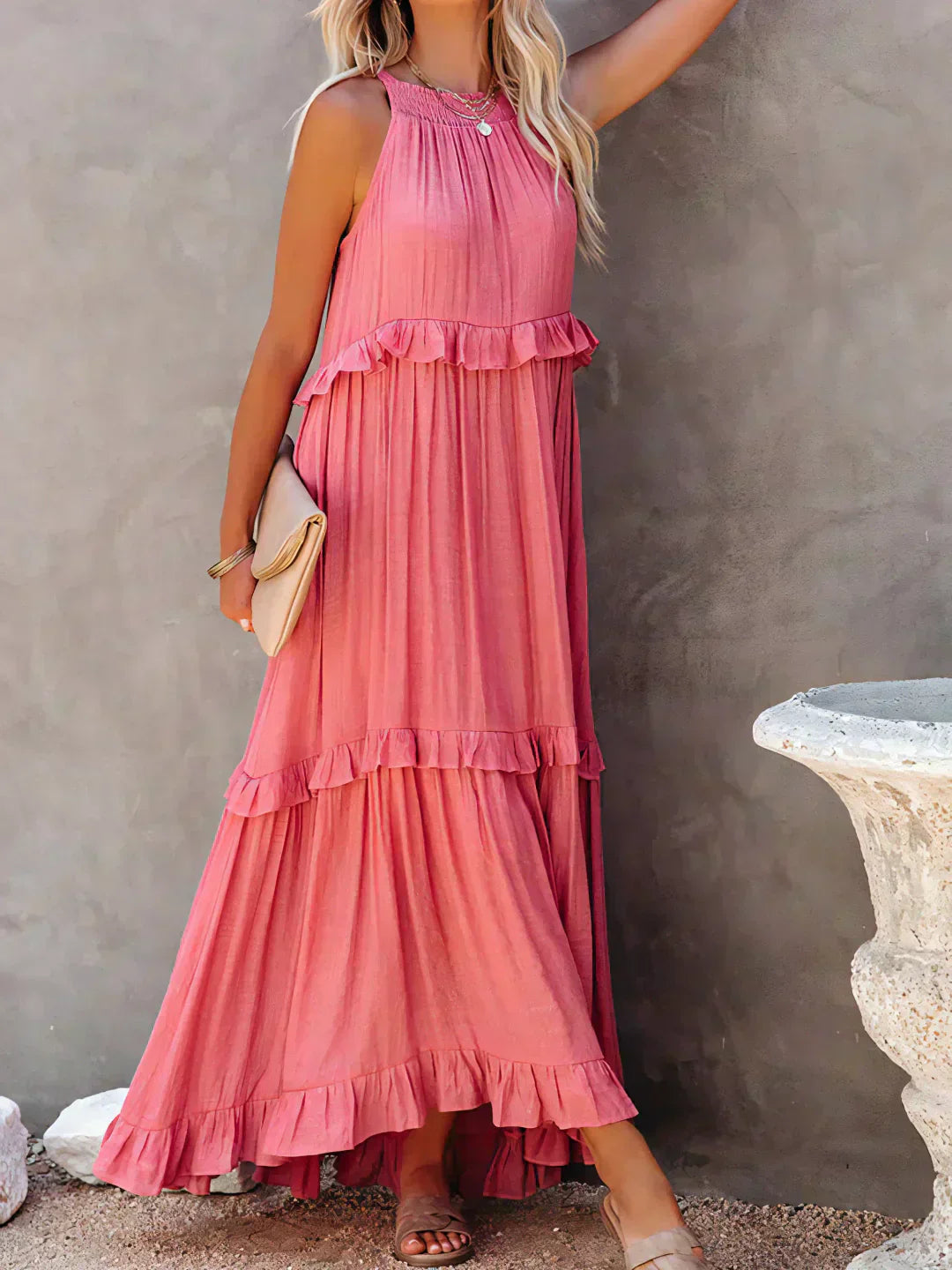 Sarah | Robe Maxi Halter à Volants (Stock Limité)