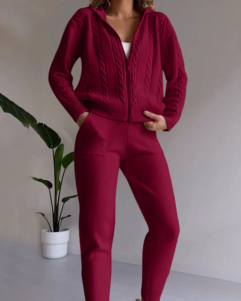 Ensemble gilet en jacquard torsadé décontracté