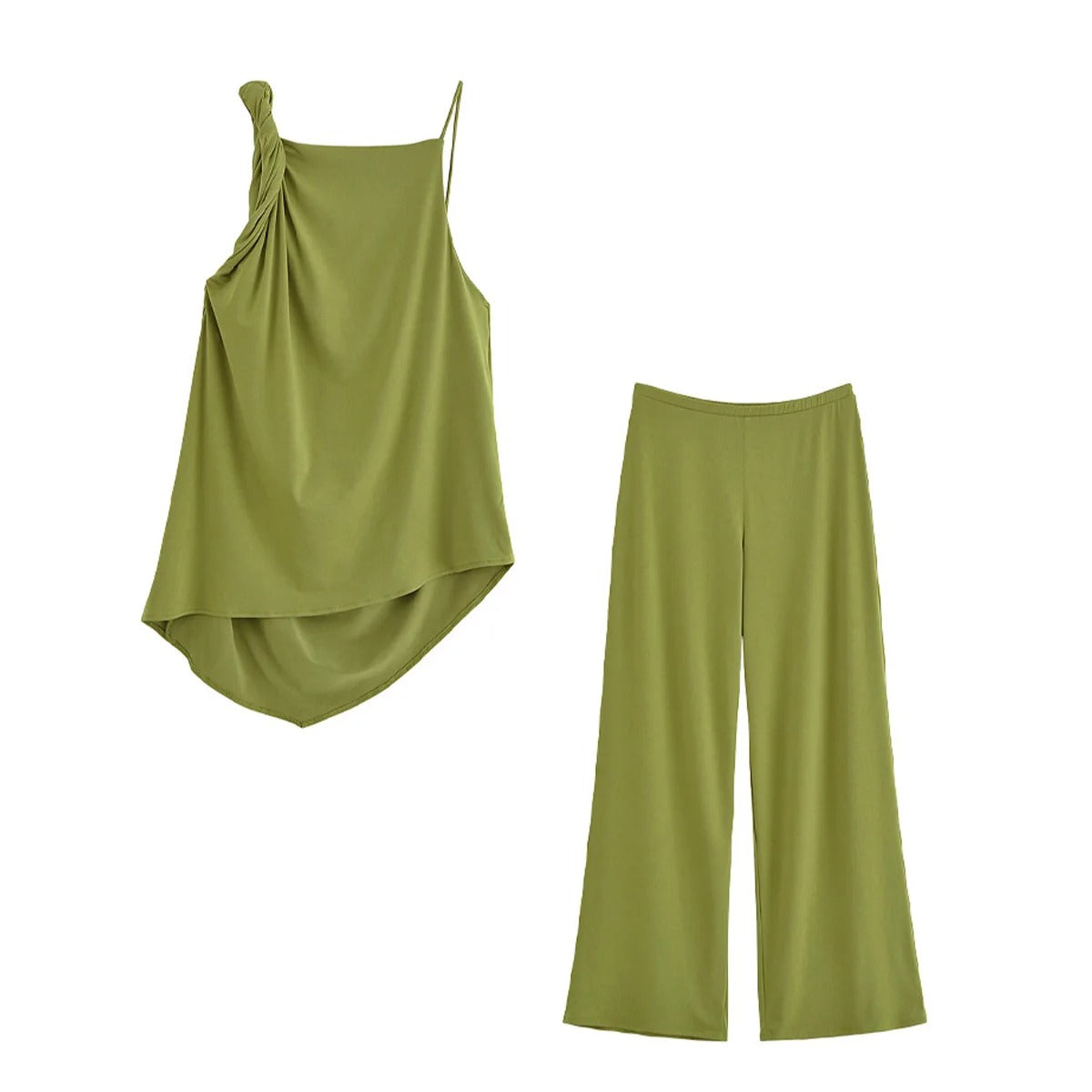 Ensemble chic deux pièces pantalon large avec détail plissé
