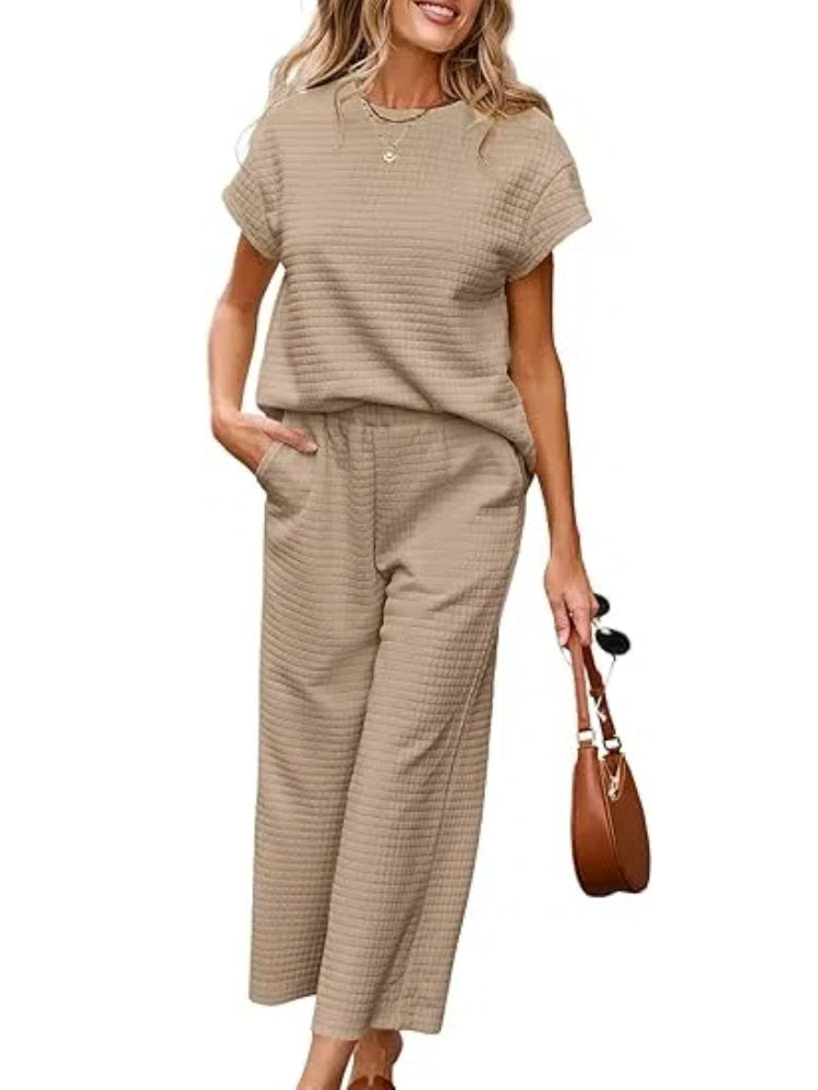Ensemble détente texturé deux pièces avec pantalon à jambes larges
