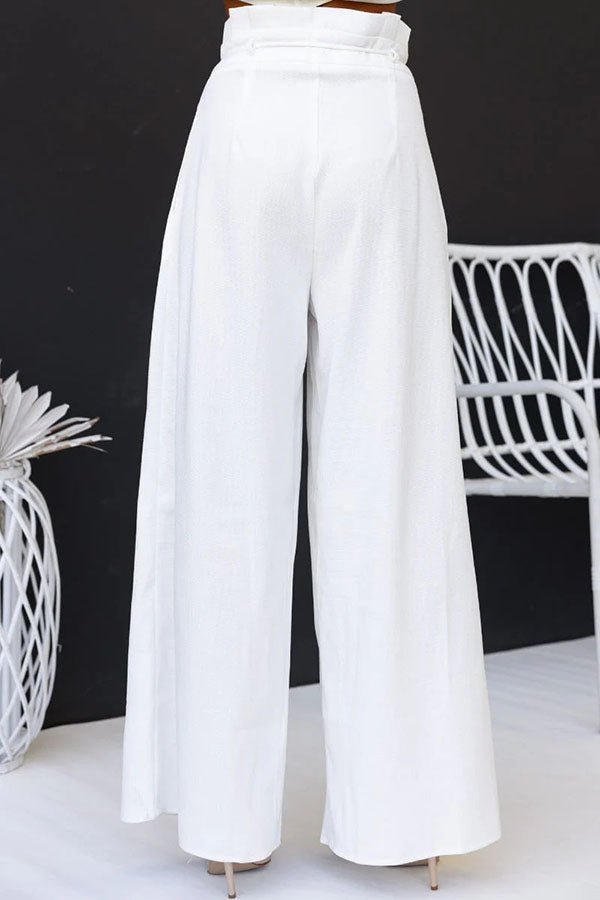Ensemble haut fendu devant en mélange de lin avec pantalon large