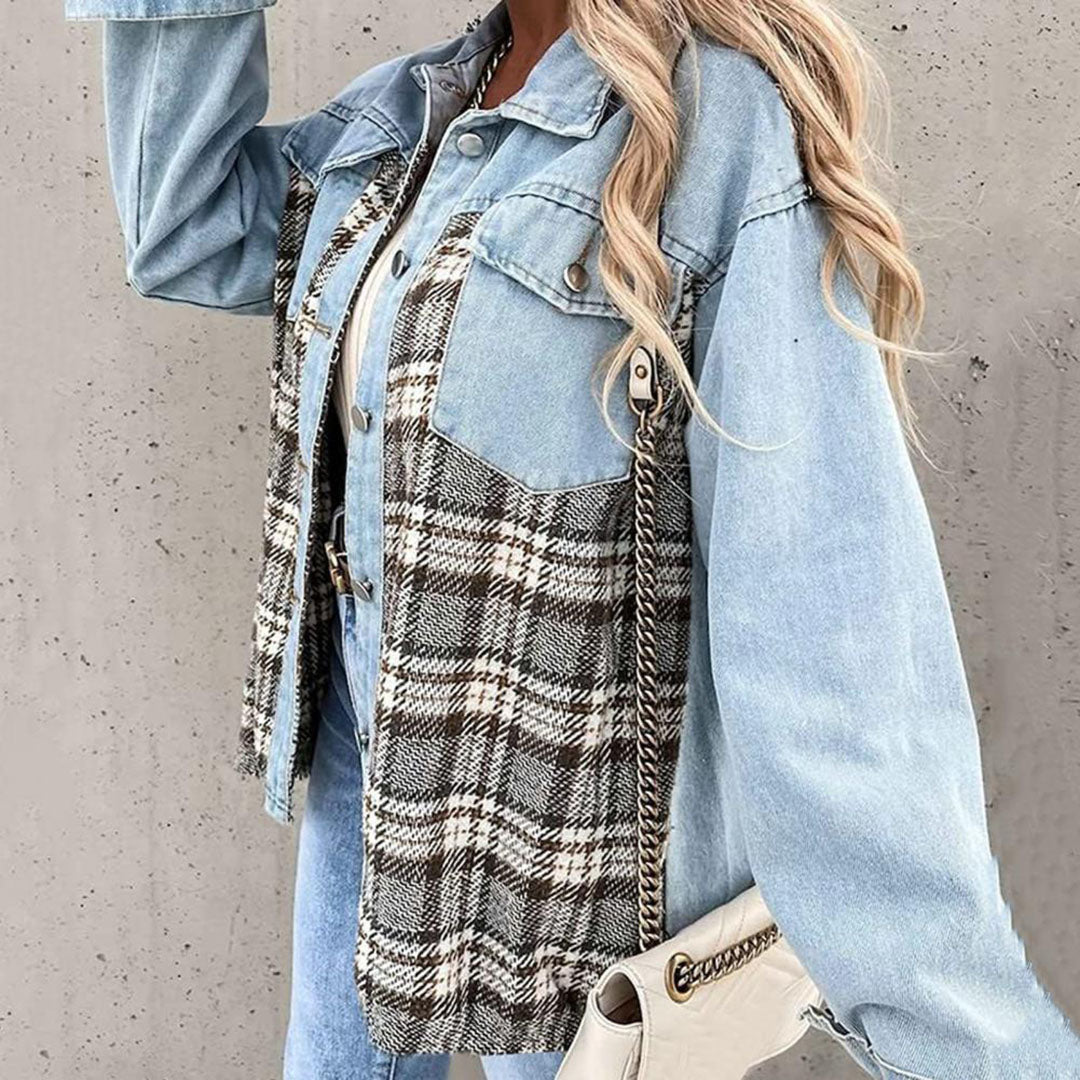 Veste à carreaux chic avec col classique et détails à boutons