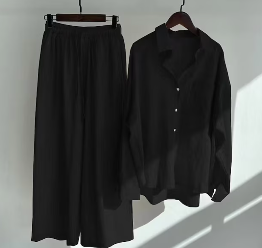 Ensemble décontracté de blouse en lin et de pantalon à jambes larges