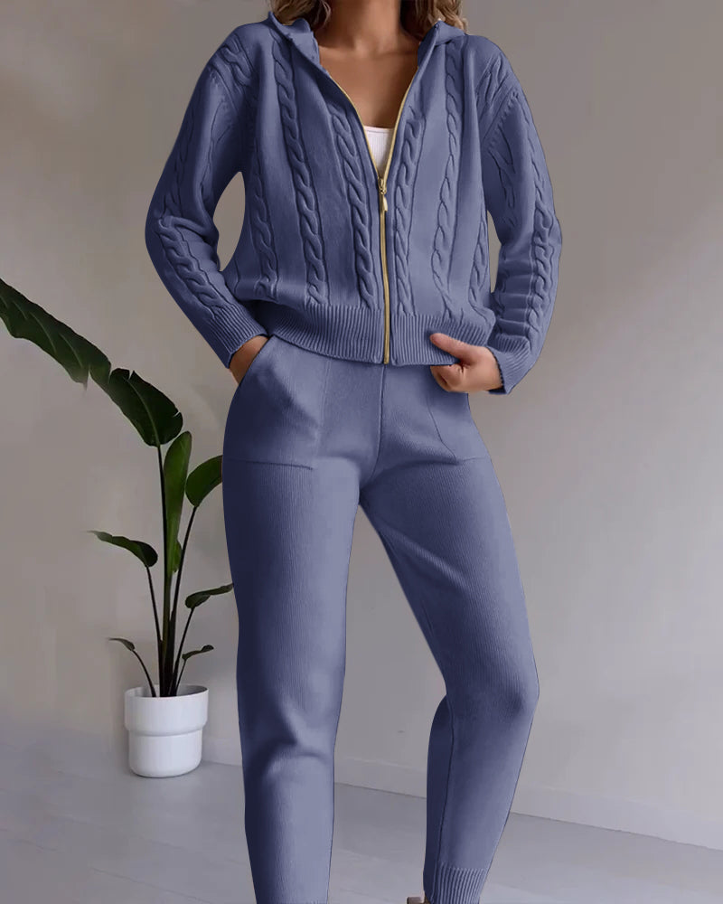 Ensemble gilet en jacquard torsadé décontracté