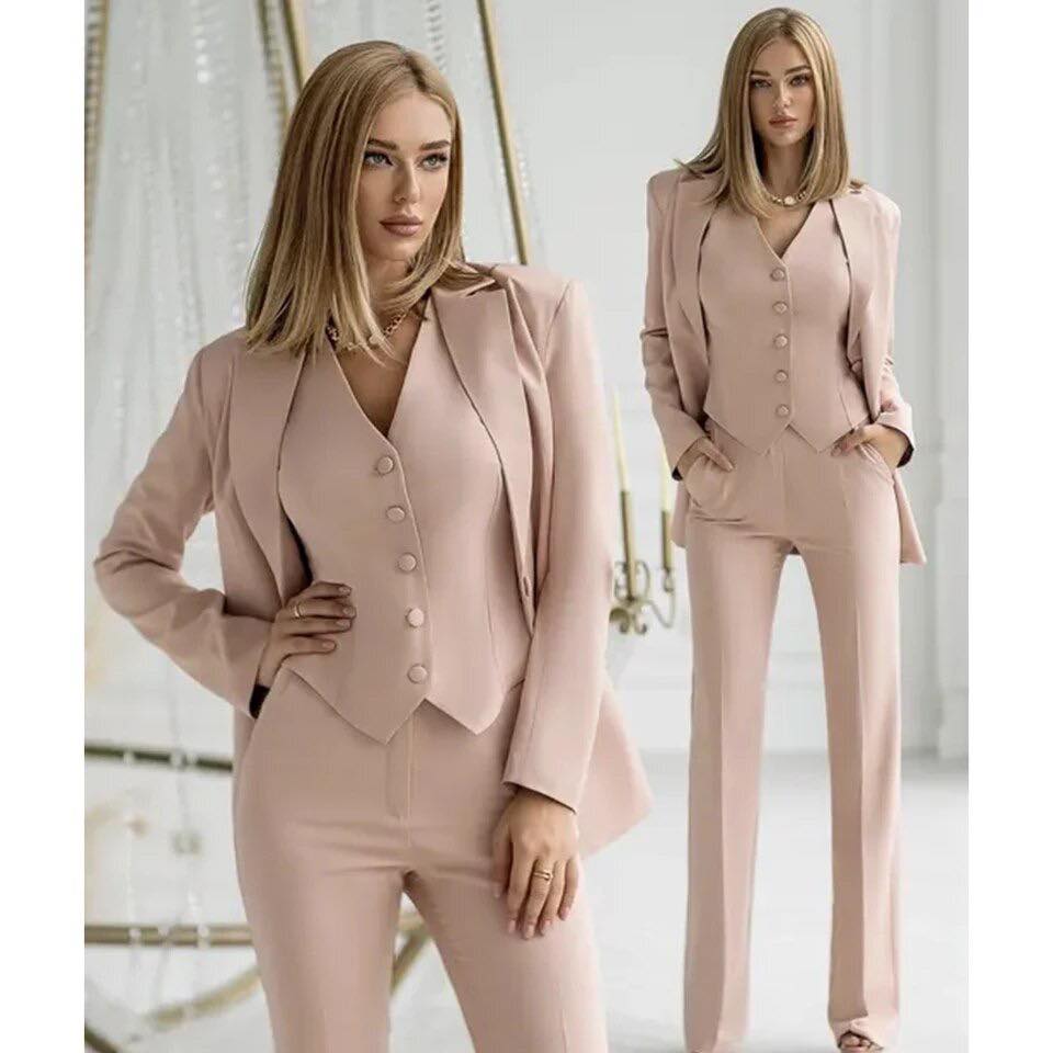 Ensemble chic 3 pièces pour femme avec pantalon, blazer et gilet