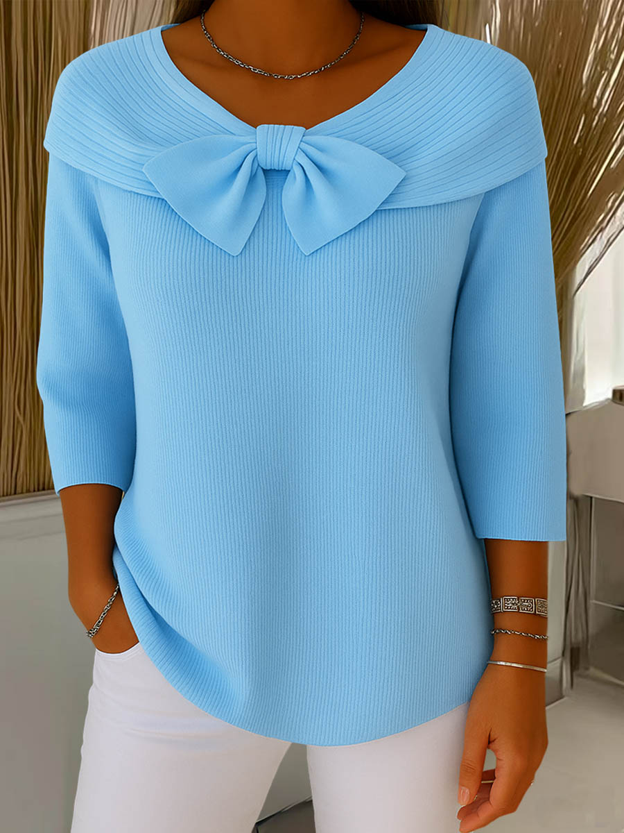 Thaloria™ - Pull femme col rond avec nœud décoratif