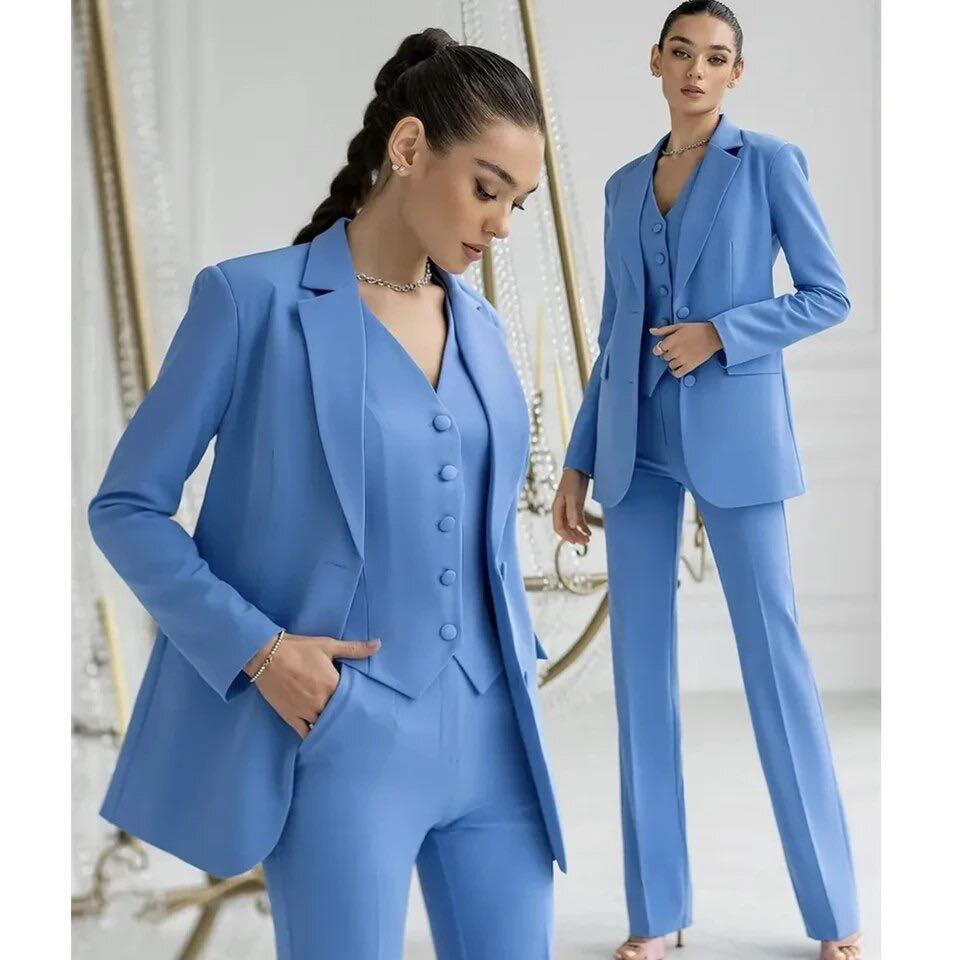 Ensemble chic 3 pièces pour femme avec pantalon, blazer et gilet