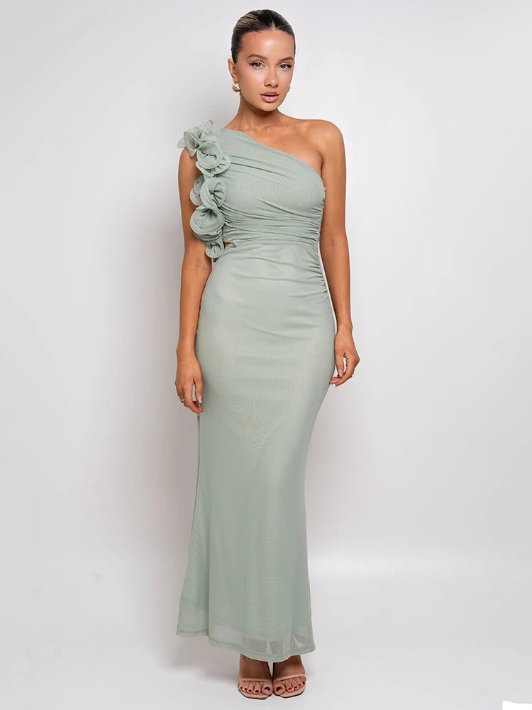 Élodie Lavin® | Robe Longue Asymétrique À Fleurs Texturées