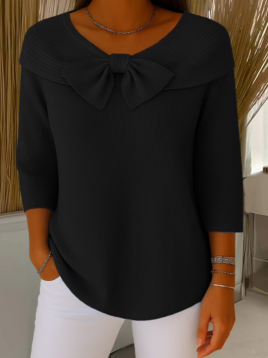 Thaloria™ - Pull femme col rond avec nœud décoratif