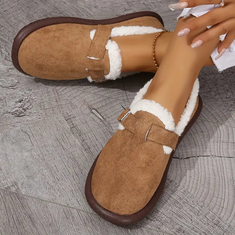 Ballerines confortables doublées en polaire avec bride à boucle