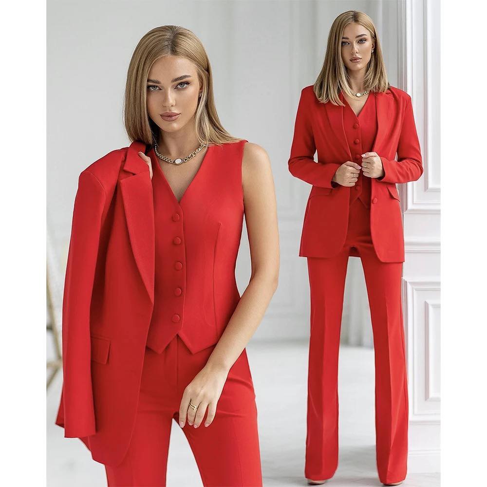 Ensemble chic 3 pièces pour femme avec pantalon, blazer et gilet
